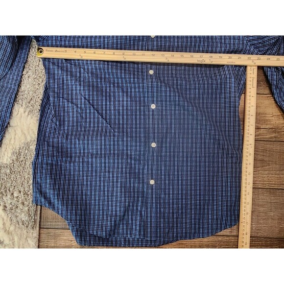 Banana Republic Mens Large Blues Plaid Classic Fit Dress Button Up Non Iron - Picture 4 of 6